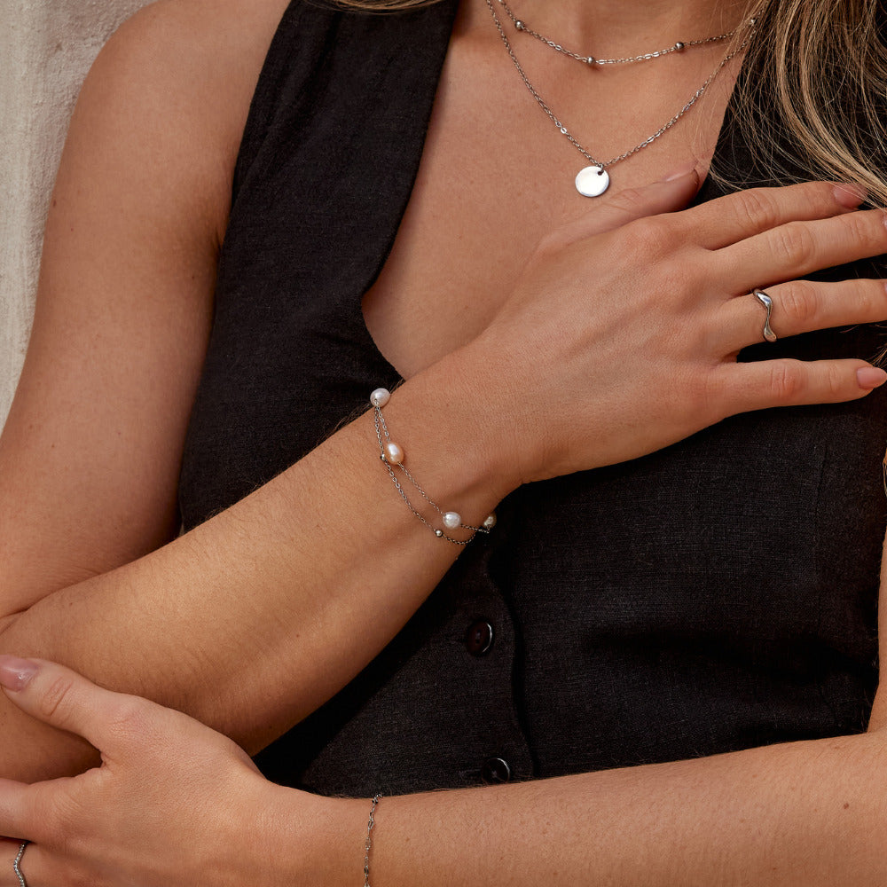 Silver Freshwater Pearl Layered Bracelet - Beautiful Earth Boutique