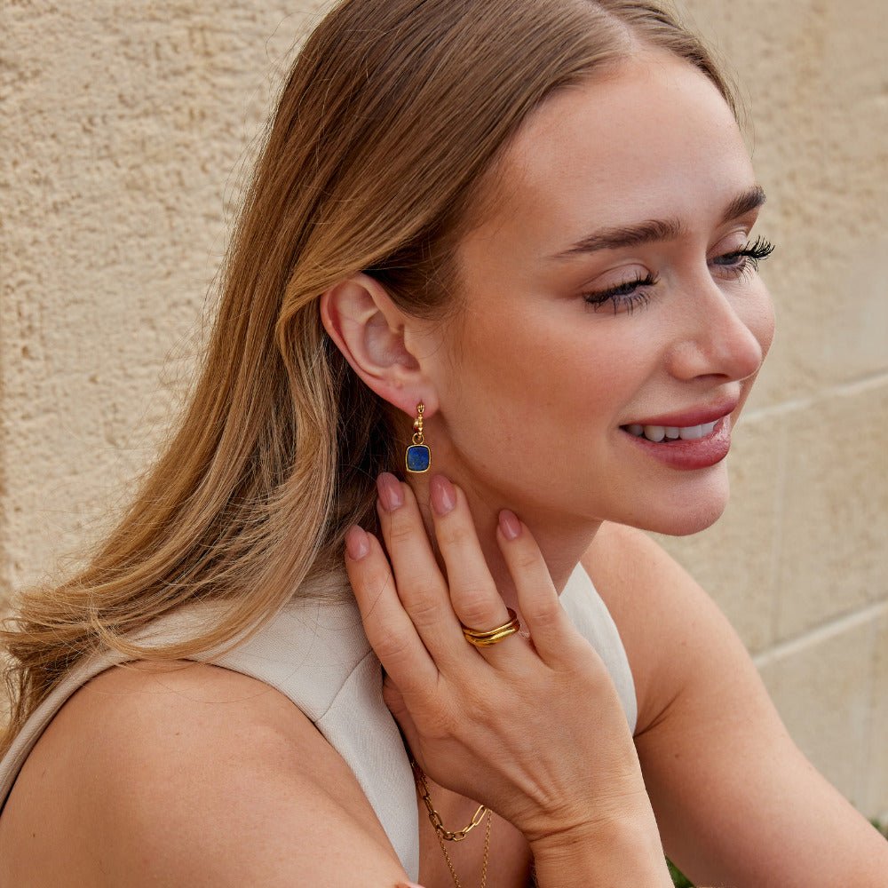 Astoria Blue Stone Hoop Earrings - Beautiful Earth Boutique