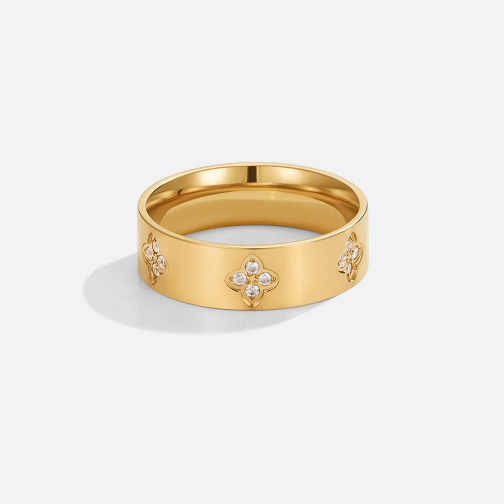 Gold Crystal Clover Band Ring - Beautiful Earth Boutique