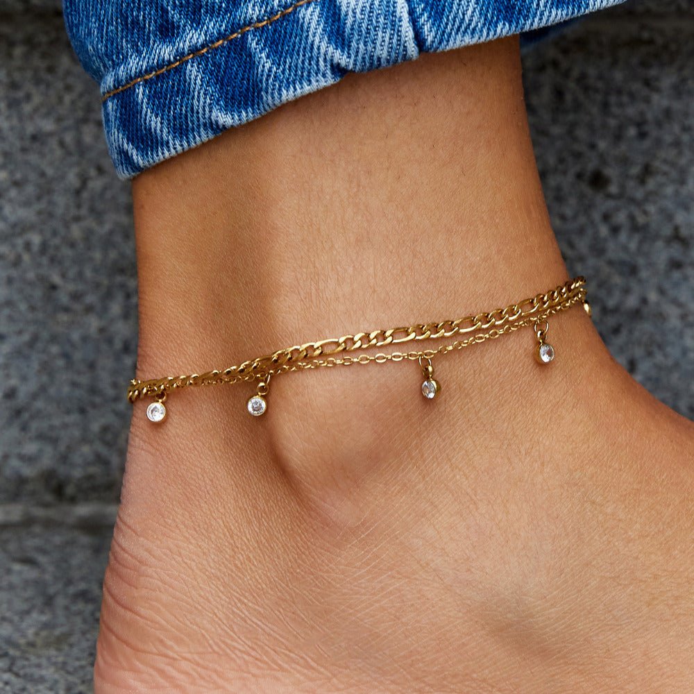 Vera Gold & Crystal Layered Anklet - Beautiful Earth Boutique