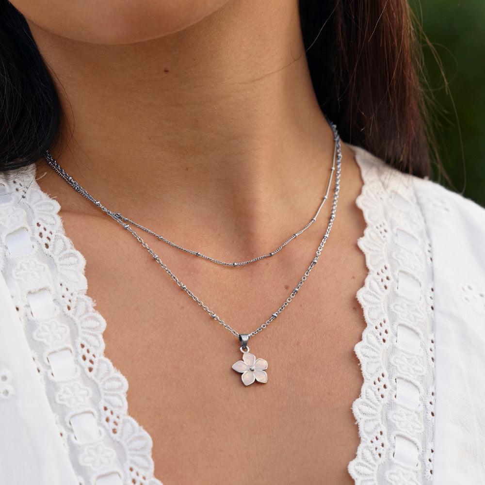 Blush Pink Sakura Bloom Silver Necklace