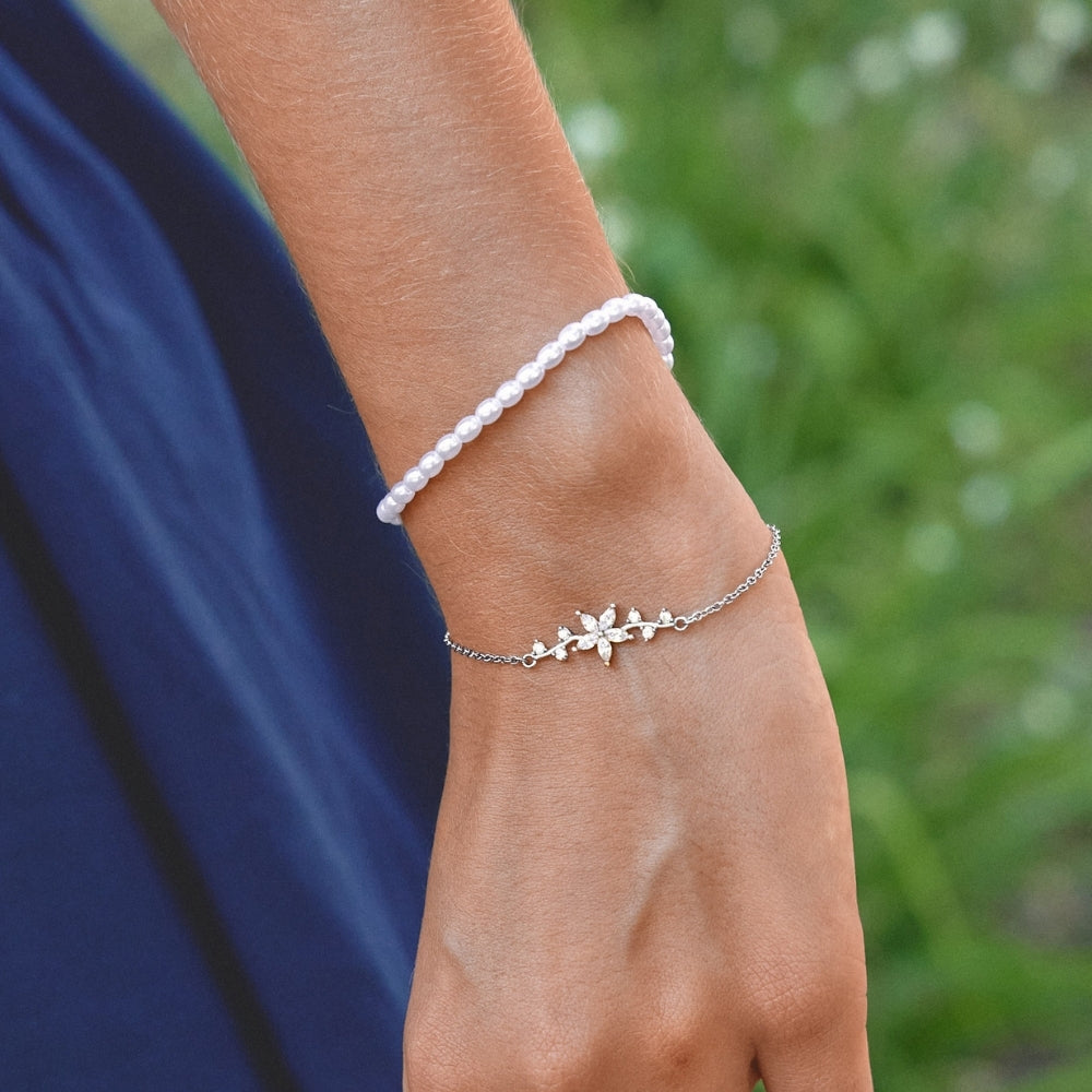 Crystal Flower Silver Bracelet