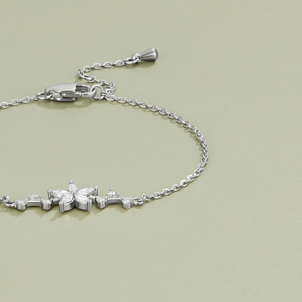 Crystal Flower Silver Bracelet