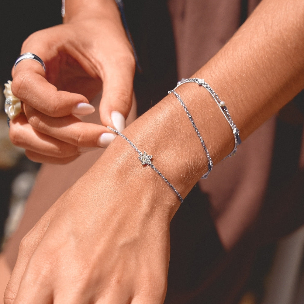 Elara Crystal Bloom Silver Bracelet