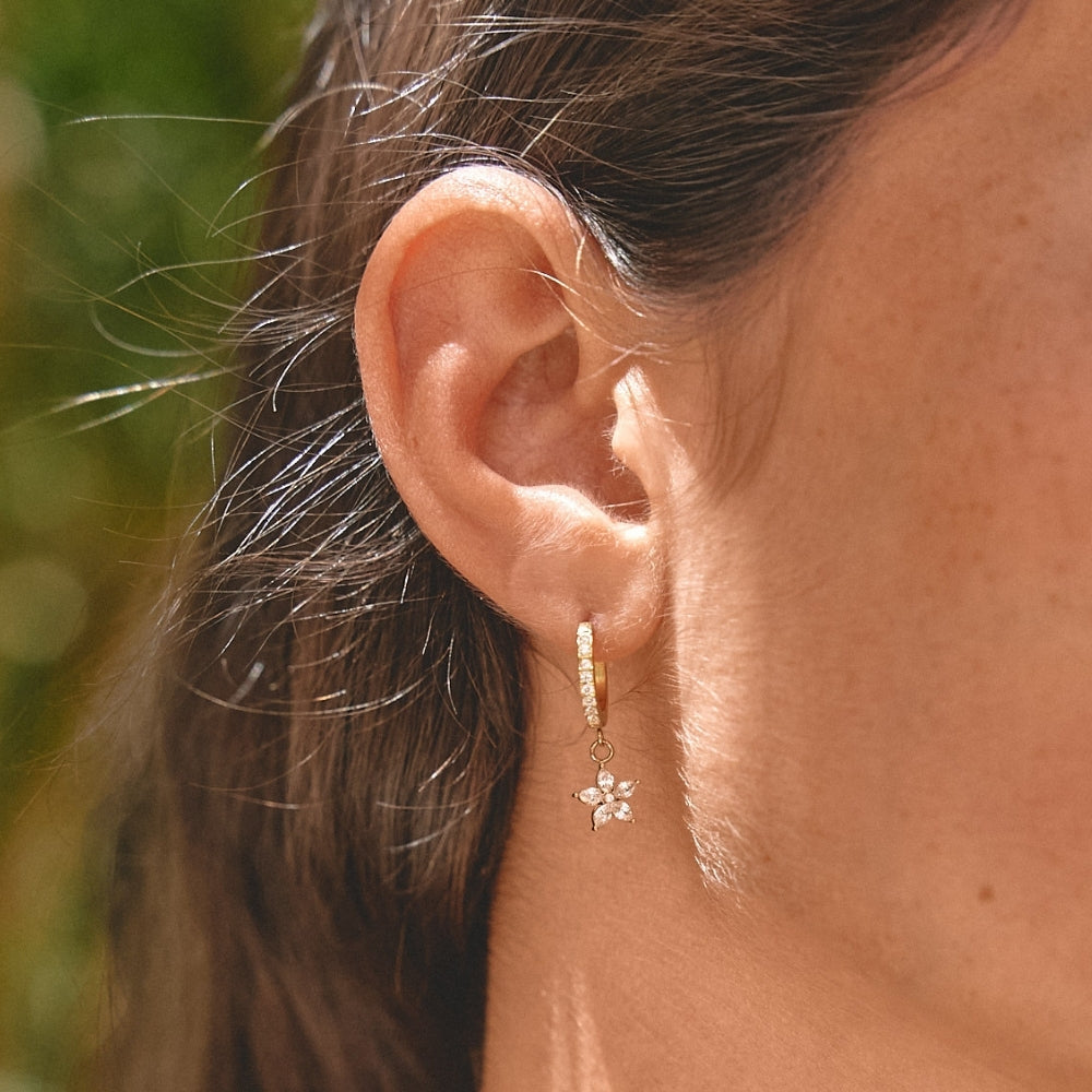 Gold Crystal Petal Drop Earrings