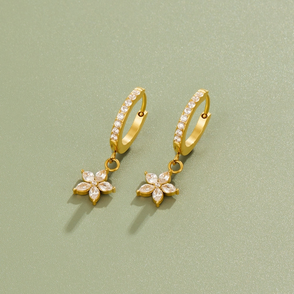 Gold Crystal Petal Drop Earrings