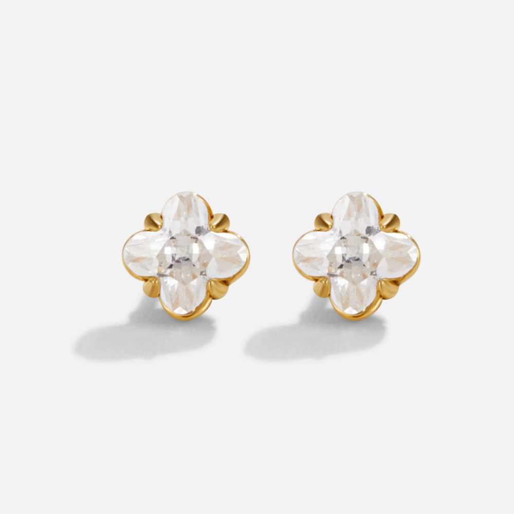 Golden Crystal Clover Stud Earrings