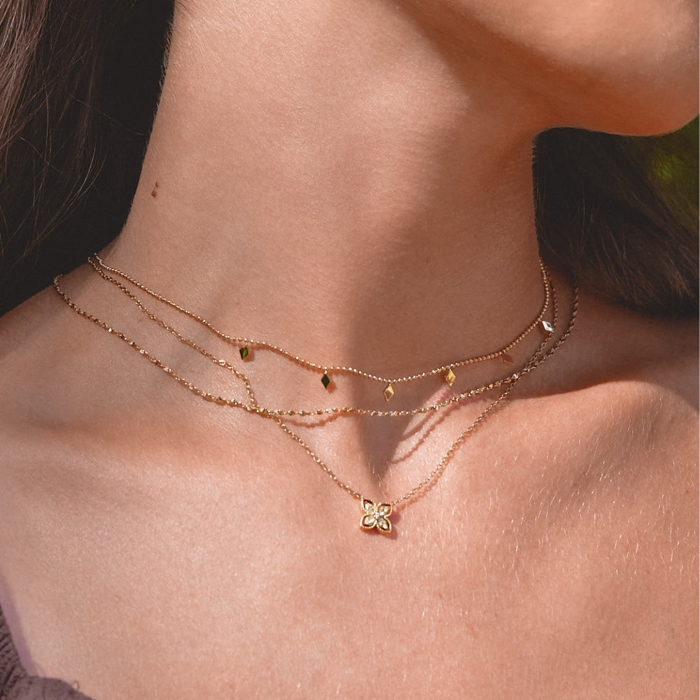 Golden Four Leaf Crystal Necklace