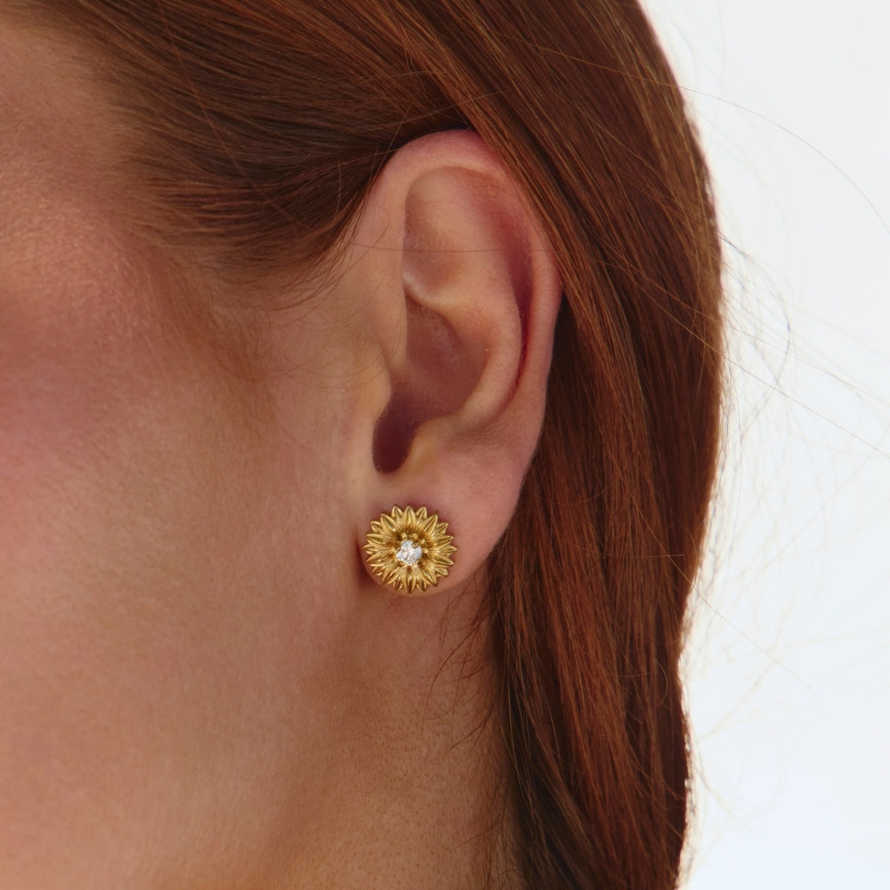Golden Sunflower Stud Earrings