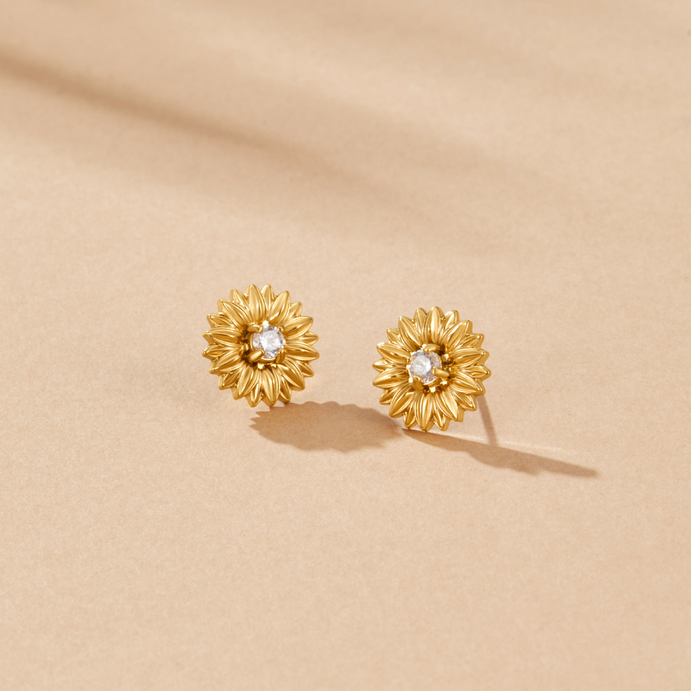 Golden Sunflower Stud Earrings