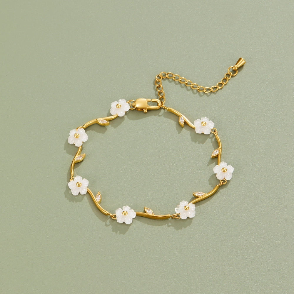 Golden White Pearl Blossom Bracelet