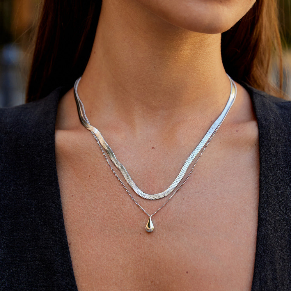 Layered Silver Bella Teardrop Necklace