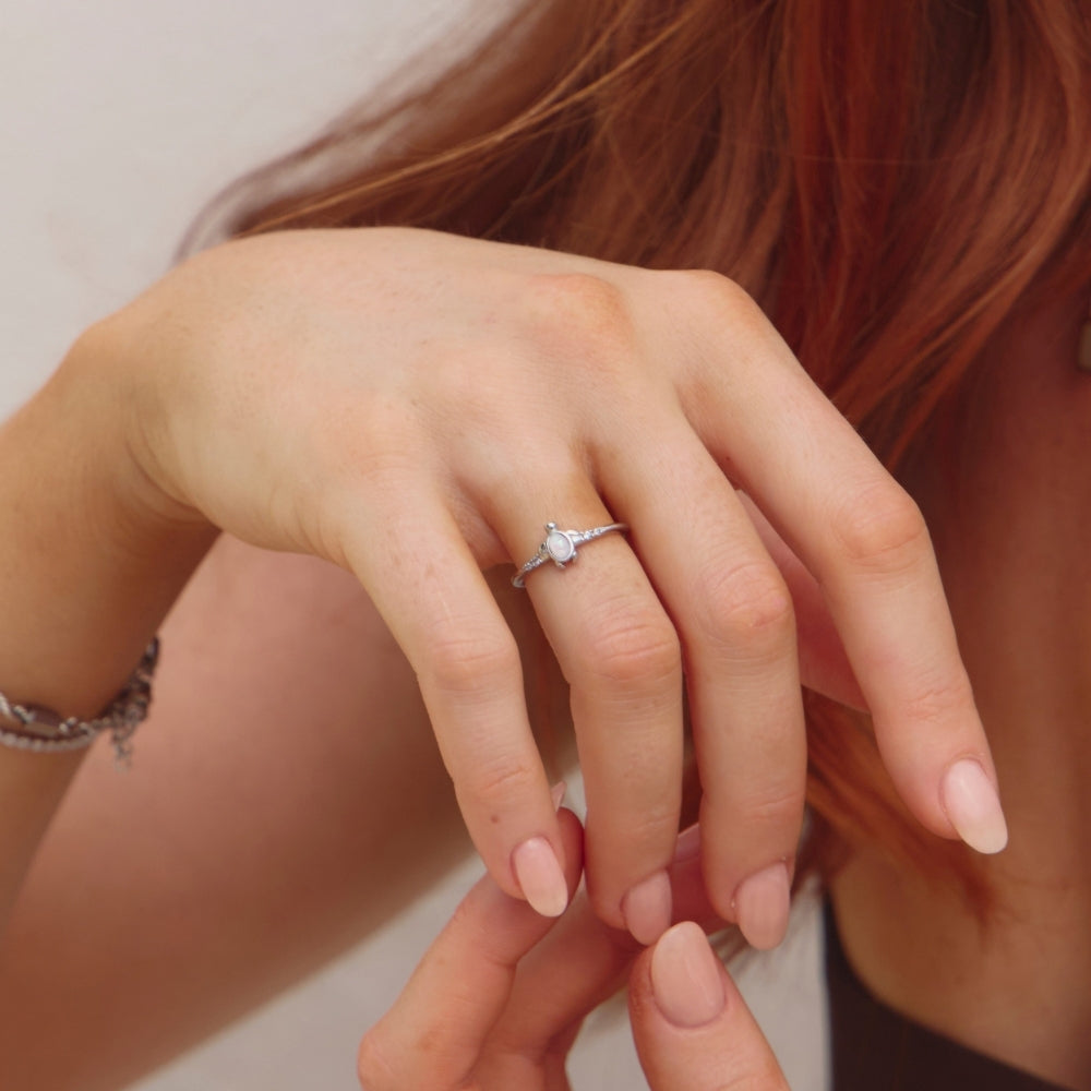 Opal Silver Turtle Ring