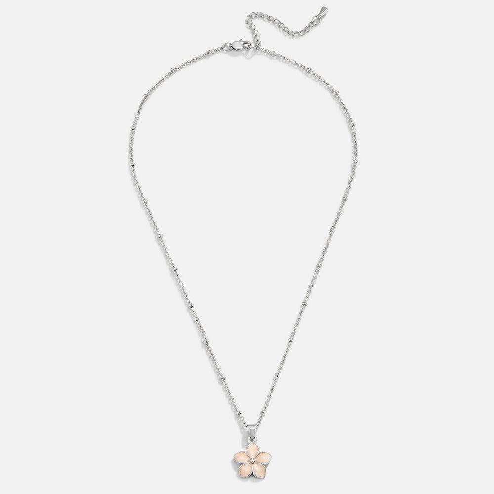 Blush Pink Sakura Bloom Silver Necklace