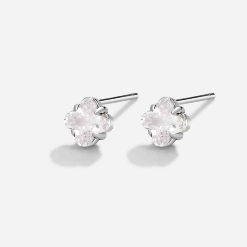 Silver Crystal Clover Stud Earrings