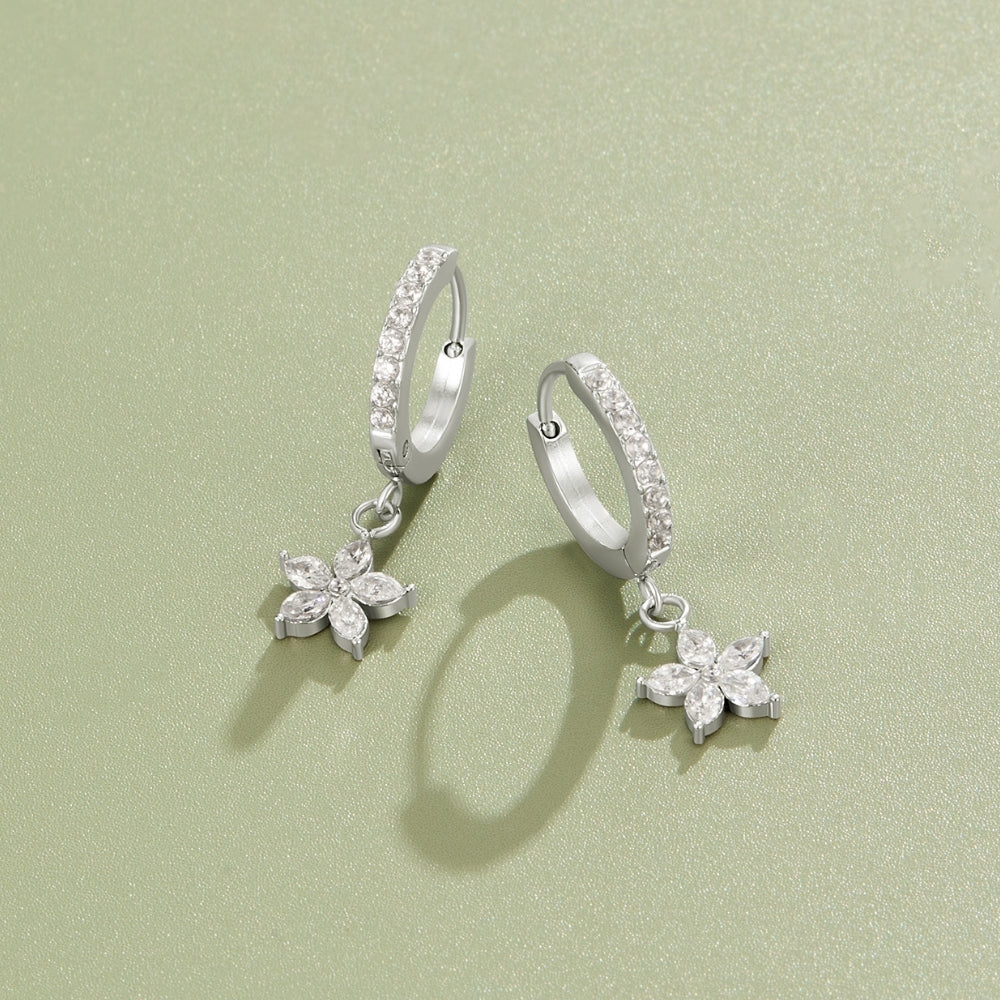 Silver Crystal Petal Drop Earrings
