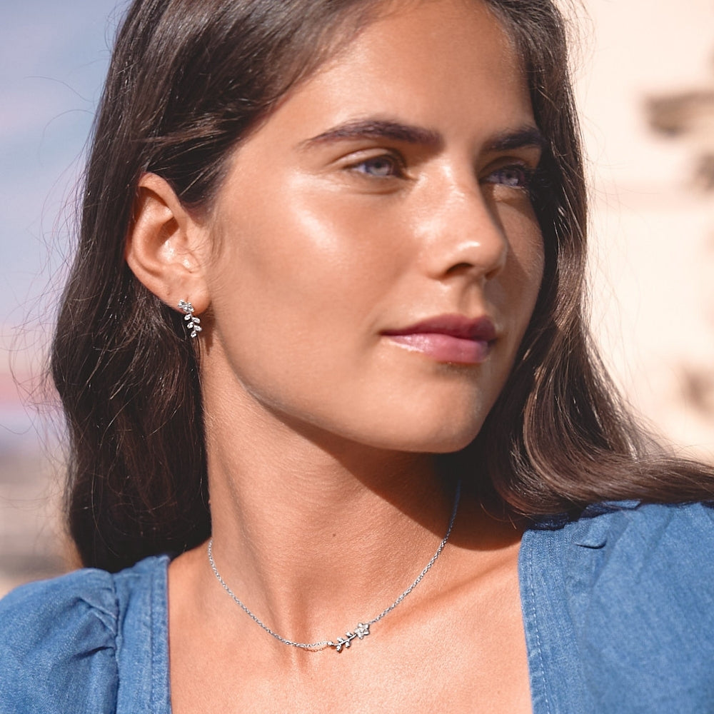 Silver Crystal Vine Earrings