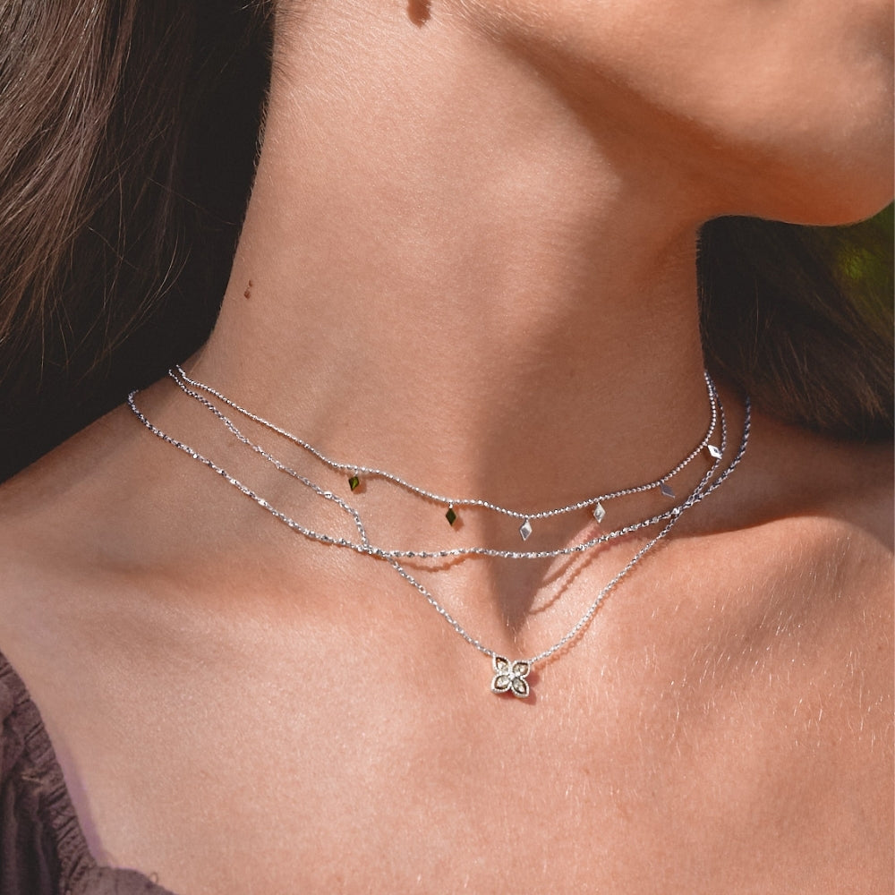 Silver Four Leaf Crystal Necklace