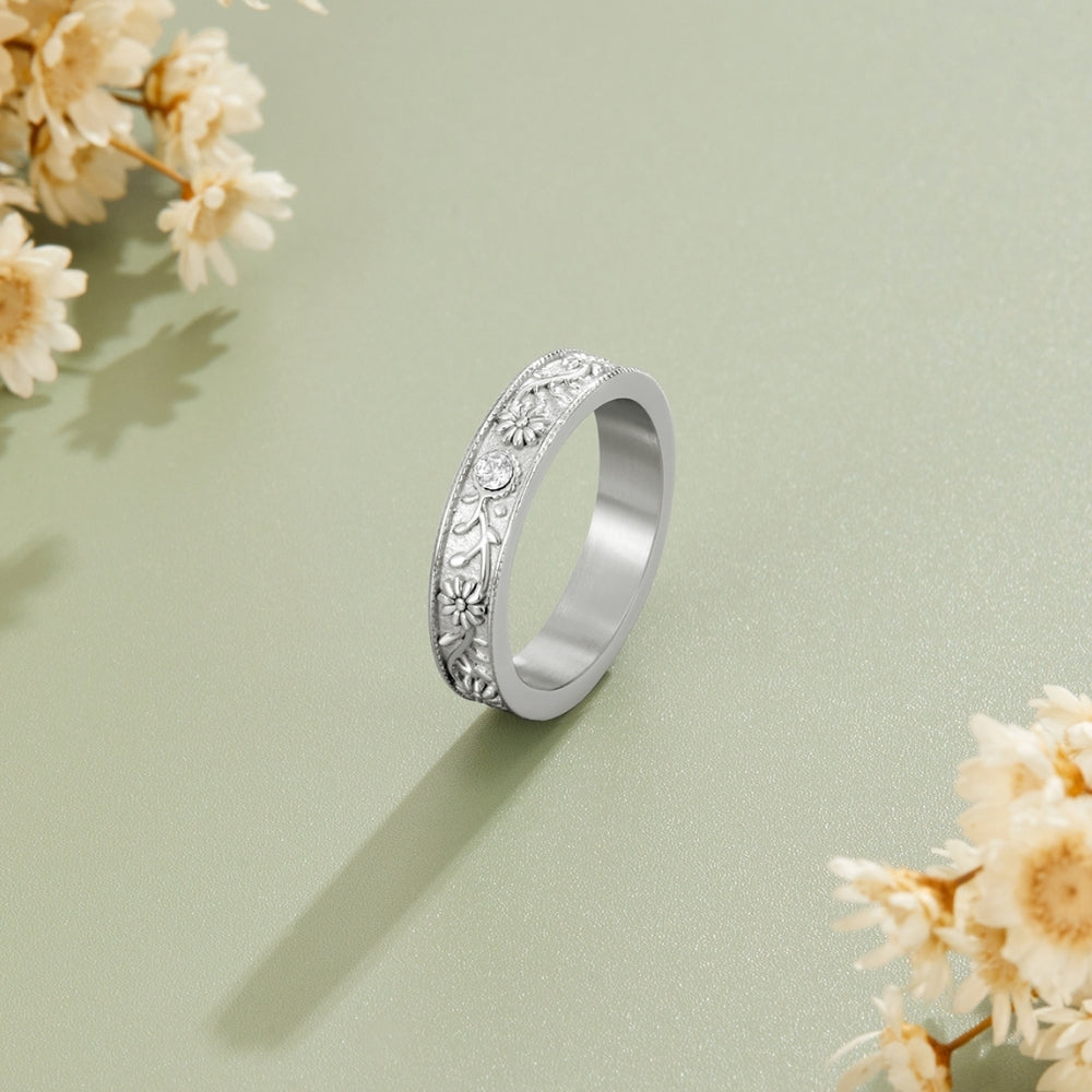 Silver Sculpted Flower Band Ring