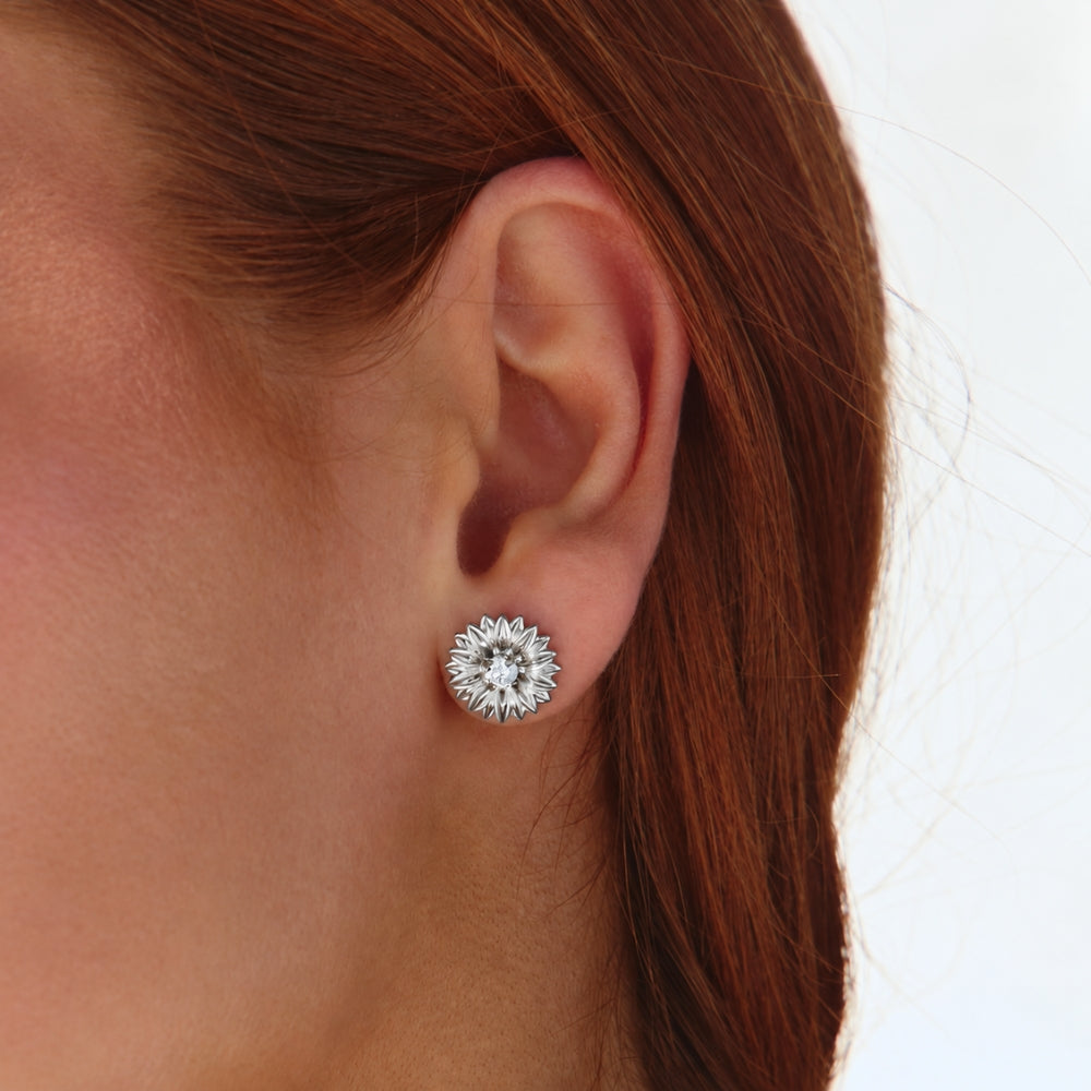 Silver Sunflower Stud Earrings