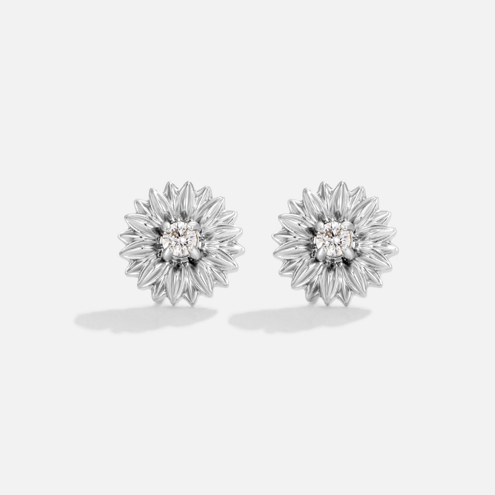 Silver Sunflower Stud Earrings