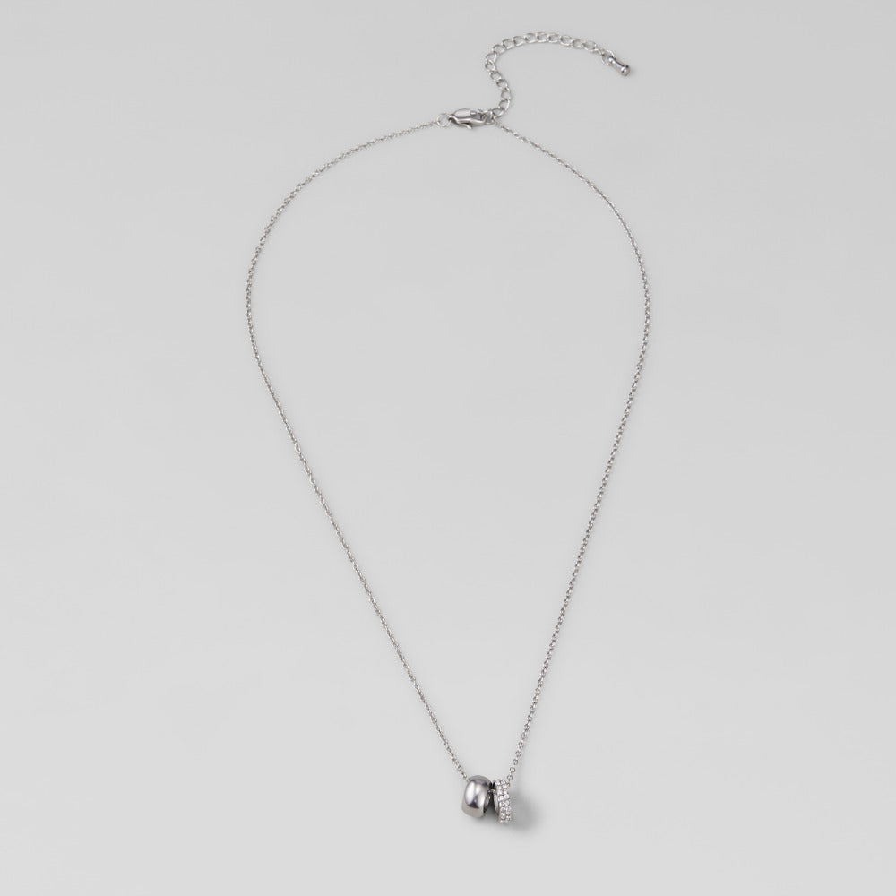 Twin Silver & Crystal Ring Pendant Necklace