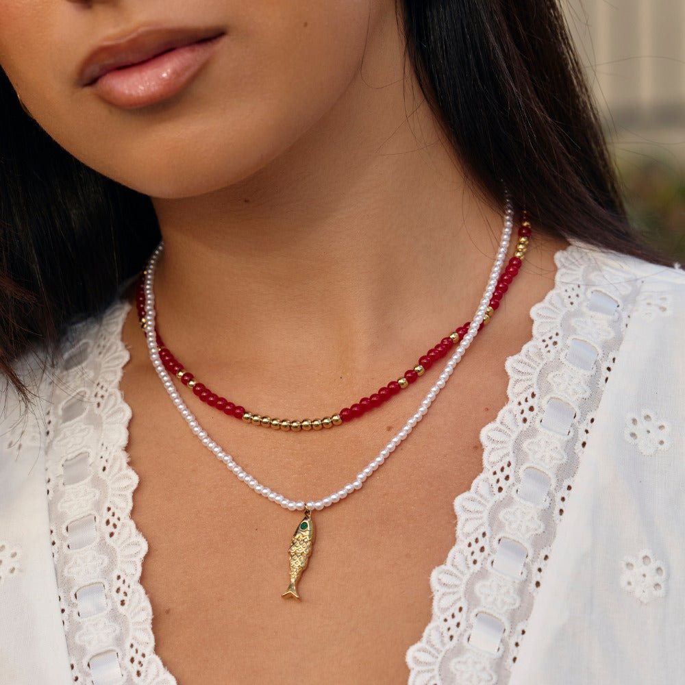 Alea Red Coral Bead Necklace - Beautiful Earth Boutique