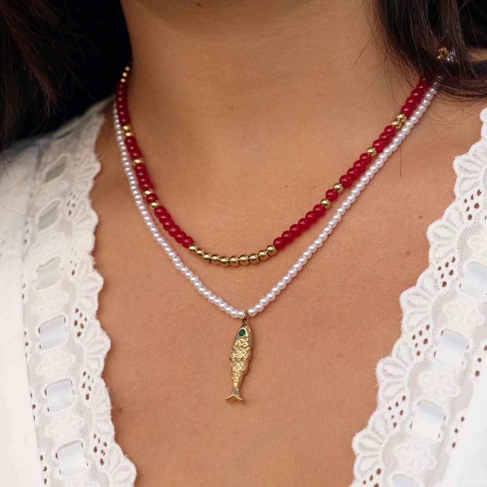 Alea Red Coral Bead Necklace - Beautiful Earth Boutique