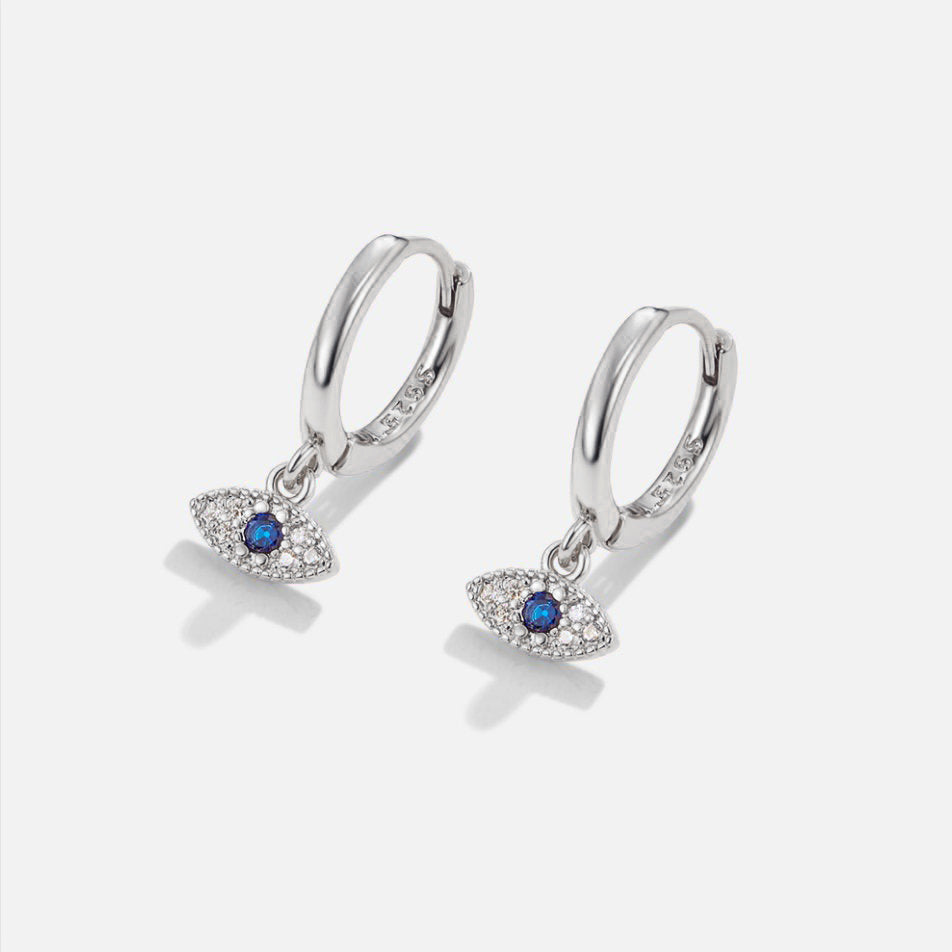 Silver Blue Evil Eye Drop Earrings