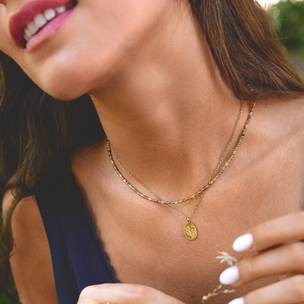 Engraved Wildflower Gold Necklace - Beautiful Earth Boutique