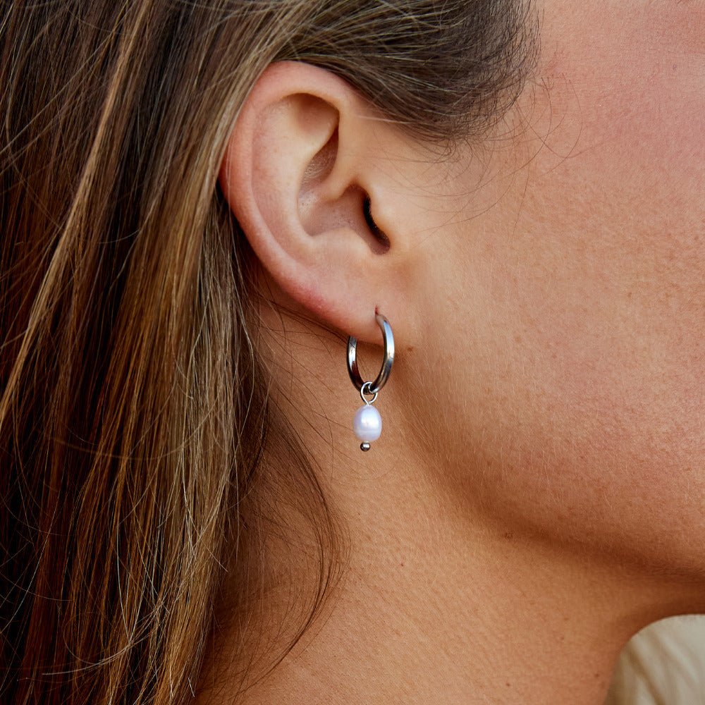 Freshwater Pearl Bella Silver Hoop Earrings - Beautiful Earth Boutique