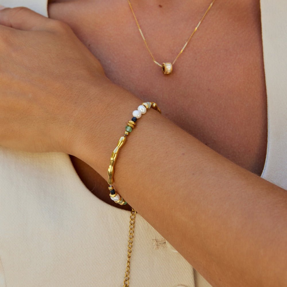 Freshwater Pearl & Malachite Beaded Bracelet - Beautiful Earth Boutique