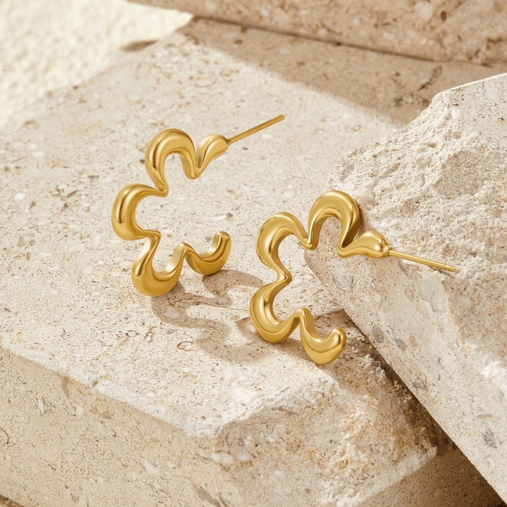 Geometric Gold Flower Hoop Earrings - Beautiful Earth Boutique