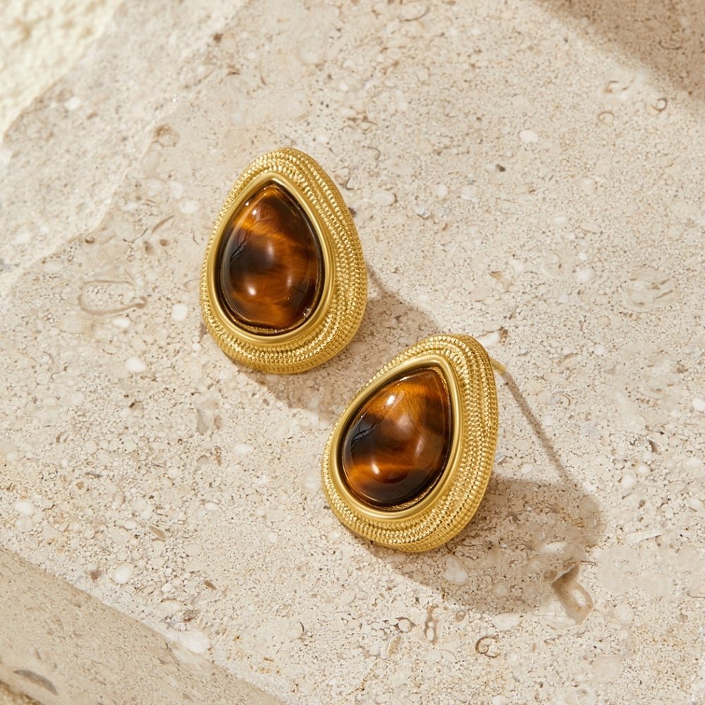 Gold Tiger Eye Teardrop Earrings - Beautiful Earth Boutique