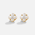 Golden Crystal Clover Stud Earrings, pair of clover-shaped clear crystal studs in gold