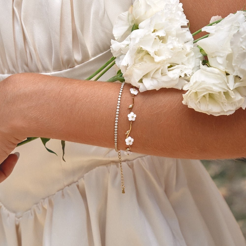 Golden White Pearl Blossom Bracelet - Beautiful Earth Boutique
