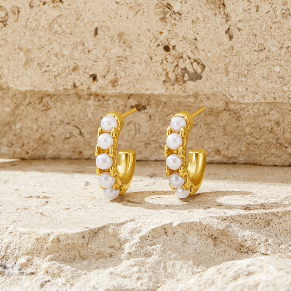 Lena Pearl Gold Hoop Earrings - Beautiful Earth Boutique