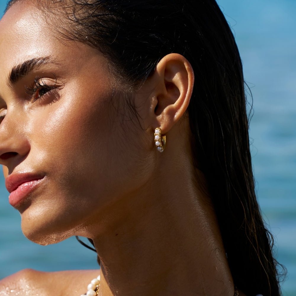 Lena Pearl Gold Hoop Earrings - Beautiful Earth Boutique