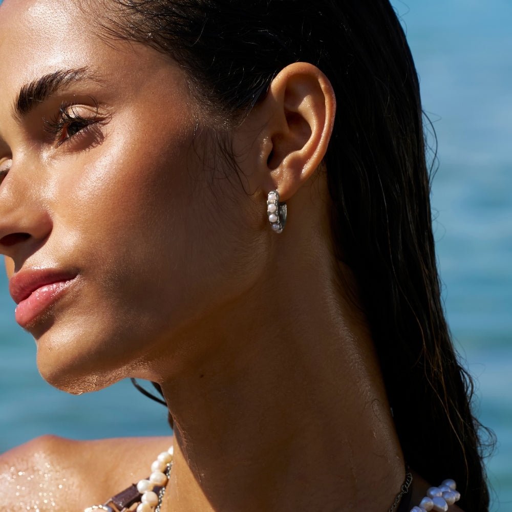 Lena Pearl Silver Hoop Earrings - Beautiful Earth Boutique