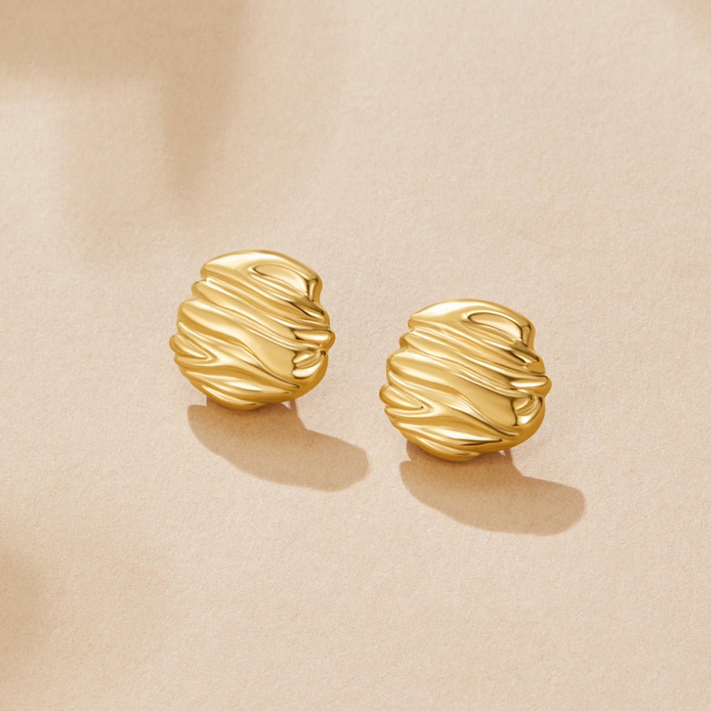 Lila Pleated Gold Button Earrings - Beautiful Earth Boutique