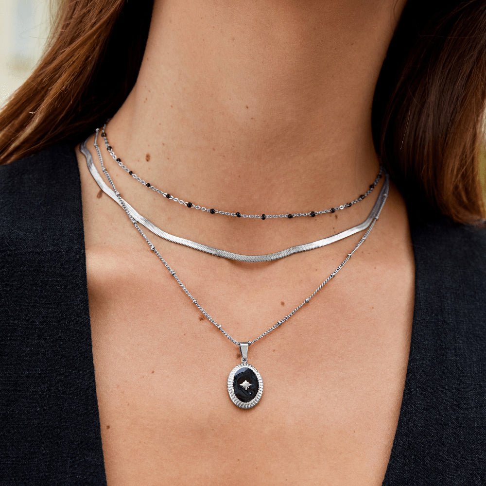Mila Black Bead Silver Necklace - Beautiful Earth Boutique