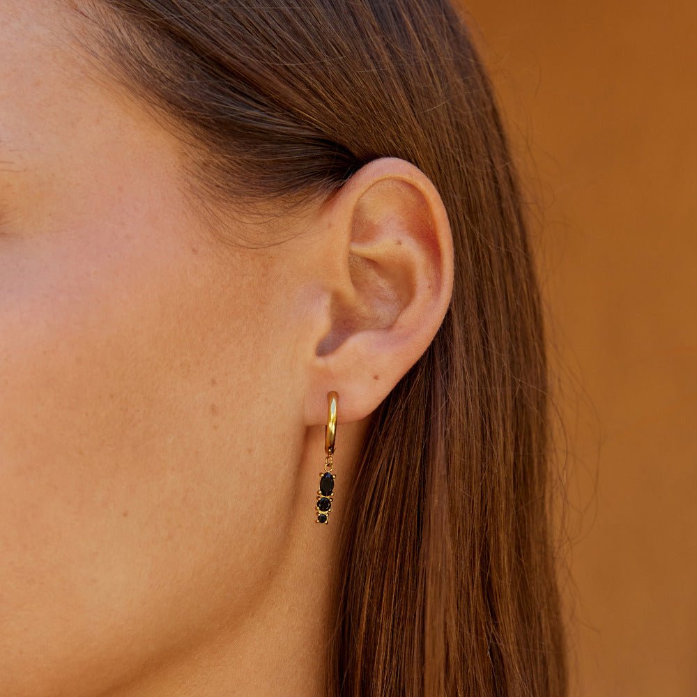Obsidian Drop Hoop Earrings - Beautiful Earth Boutique