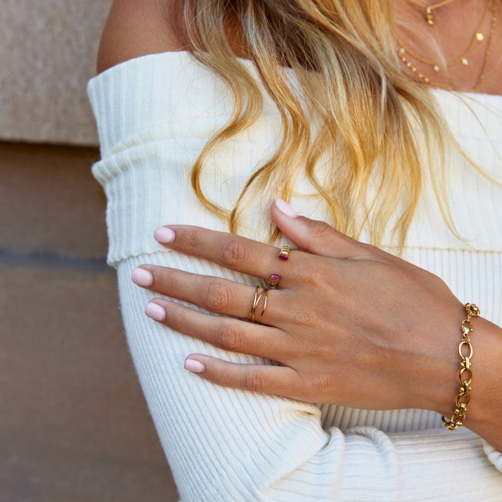 Pink Crystal Cuff Ring - Beautiful Earth Boutique