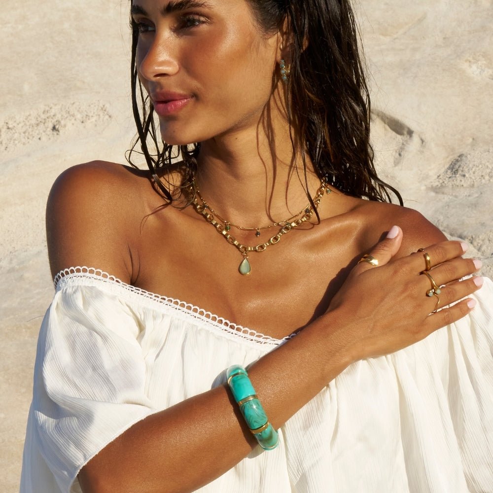 Priya Elastic Gold & Teal Bracelet - Beautiful Earth Boutique