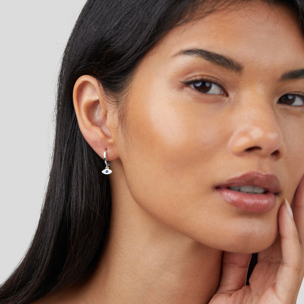 Silver Blue Evil Eye Drop Earrings - Beautiful Earth Boutique