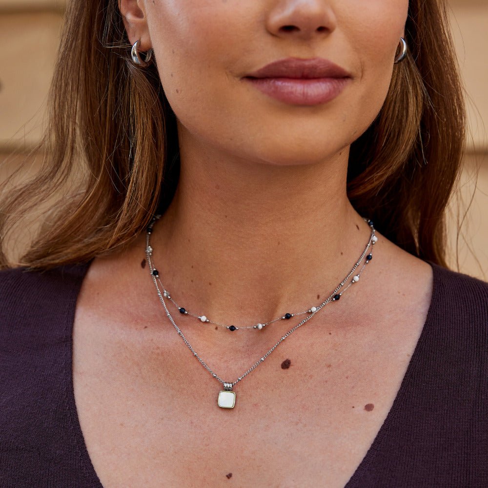 Silver Lulu Midnight Beaded Stone Necklace - Beautiful Earth Boutique