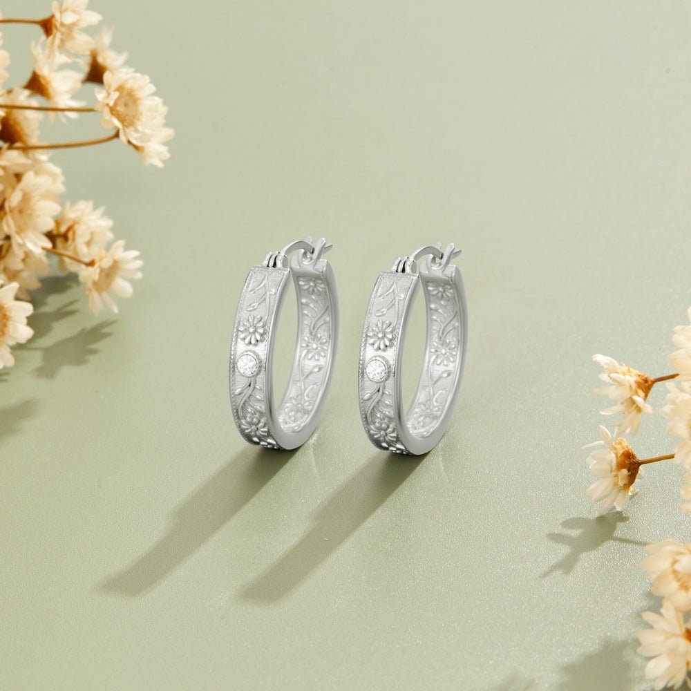 Silver Sculpted Flower Hoop Earrings - Beautiful Earth Boutique