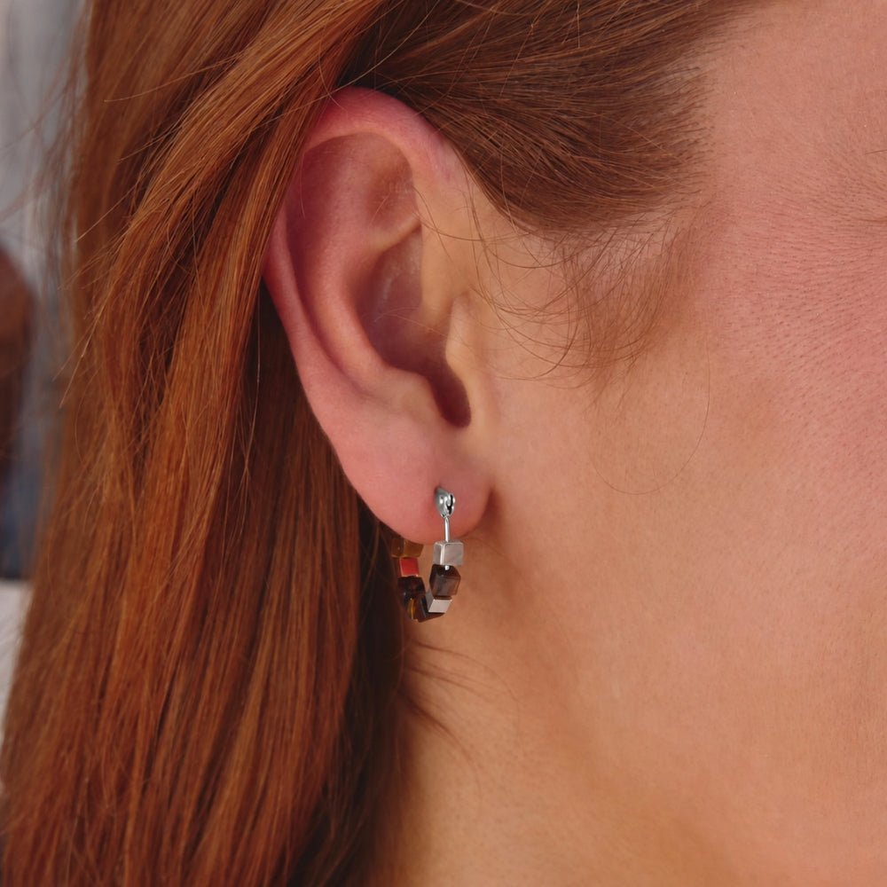 Silver Tiger Eye Cube Hoop Earrings - Beautiful Earth Boutique