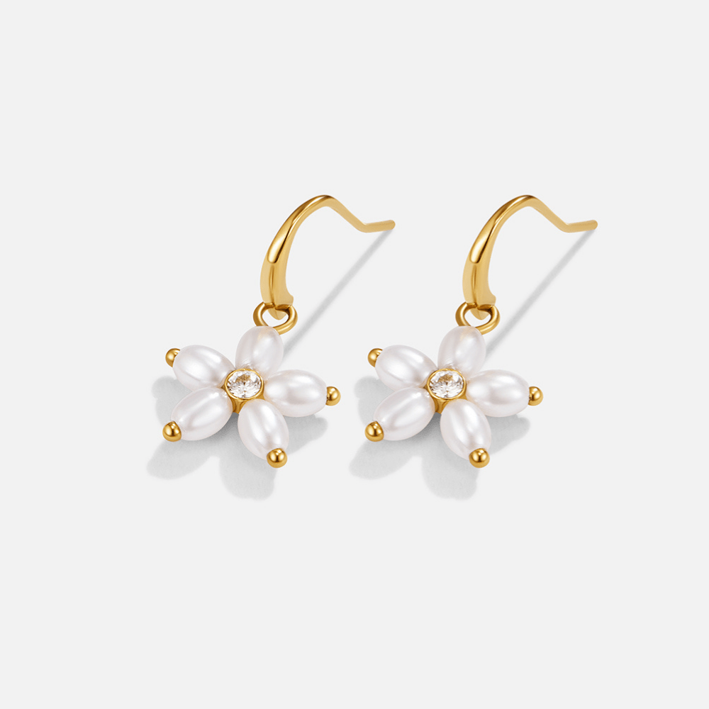 White Flower Pearl Drop Earrings - Beautiful Earth Boutique