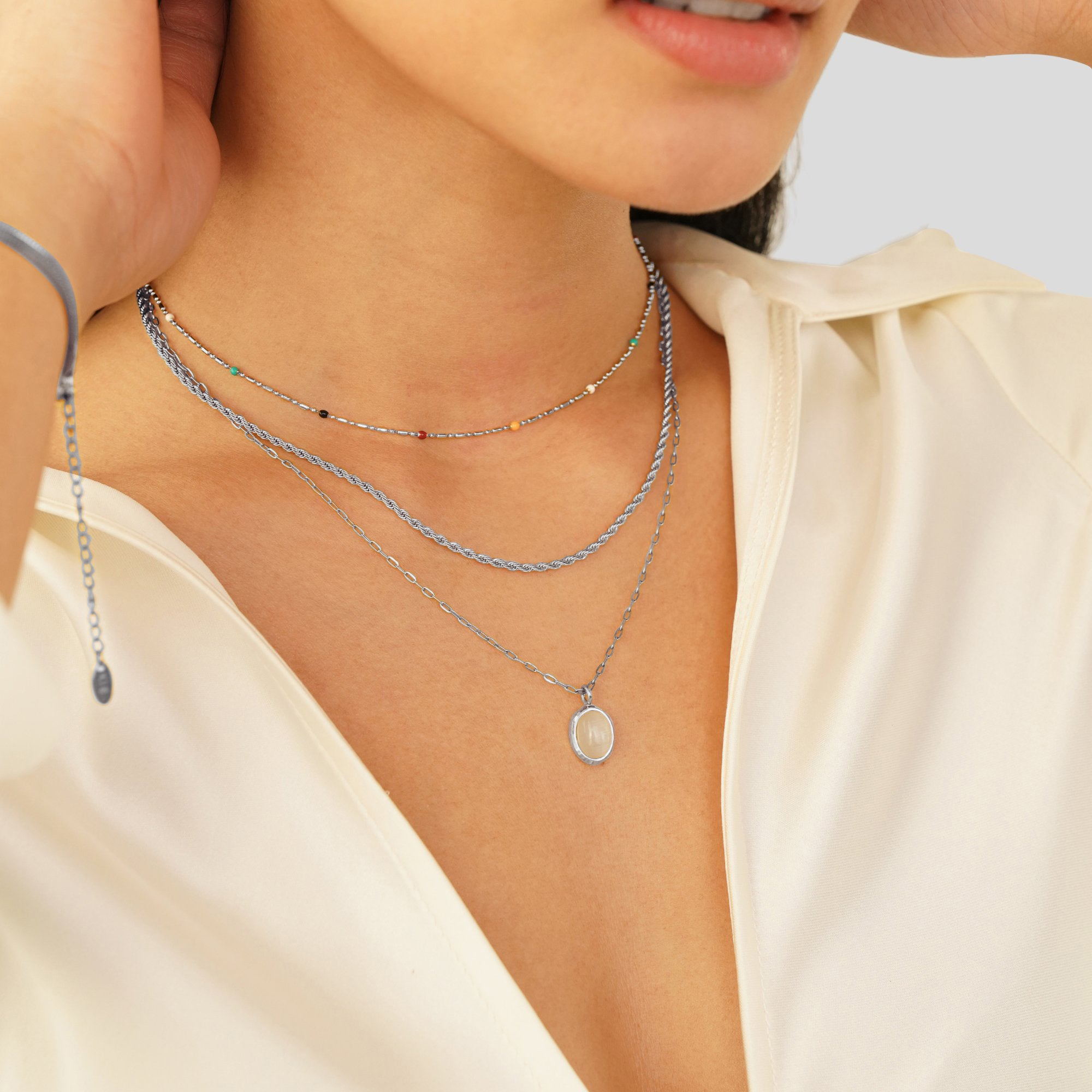 Silver White Opal Necklace